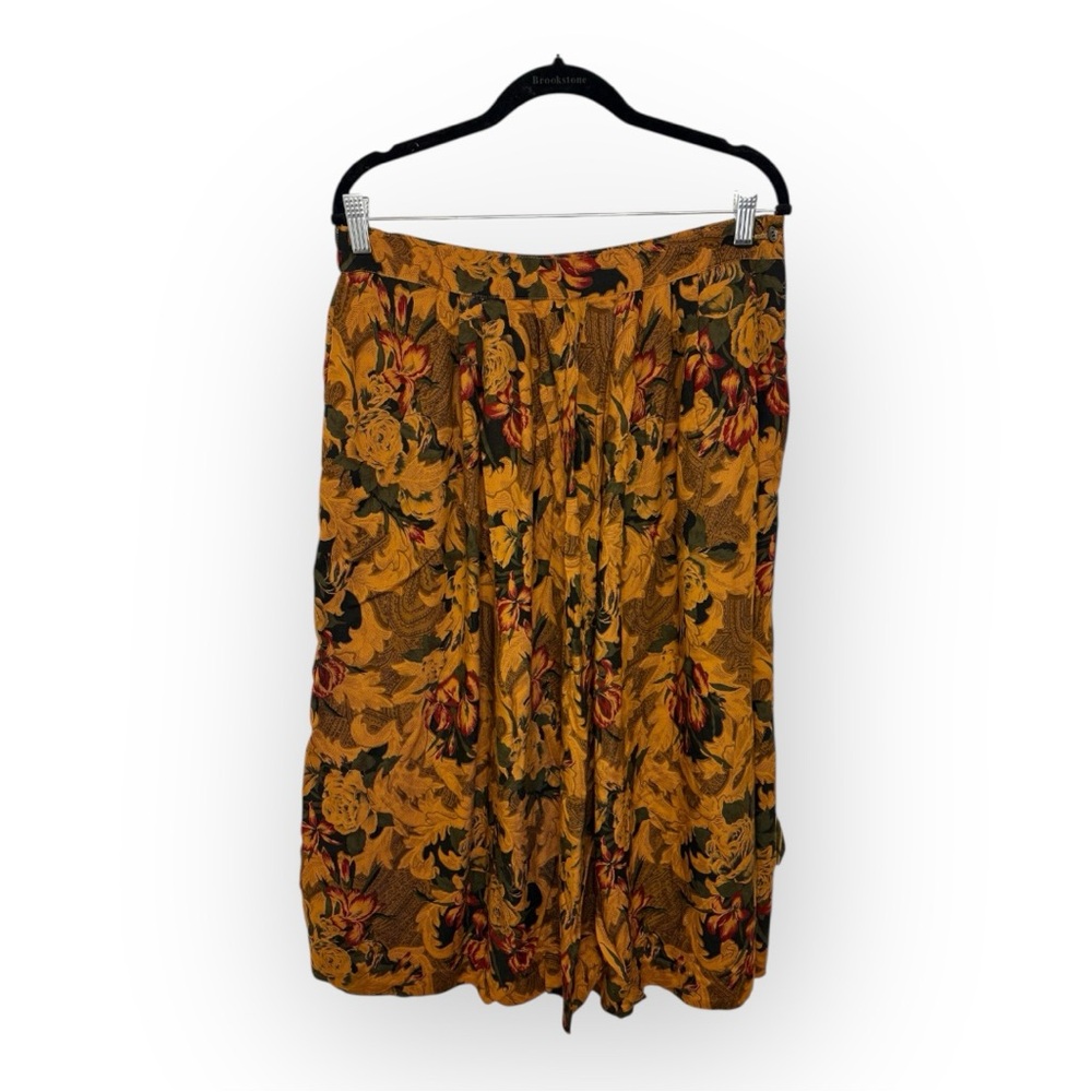 Vintage 90s Sanford Moody Floral Midi Skirt Gold Black Boho Statement Size 14